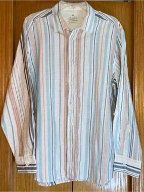 Paradise Collection Linen Blend Shirt Men’s Size XL Button Down Preppy Striped